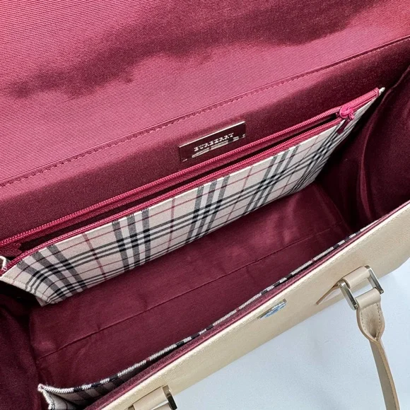 Burberry Saffiano Leather Structured Top Handle Tote Bag Beige Nova Check Large - Picture 7 of 10